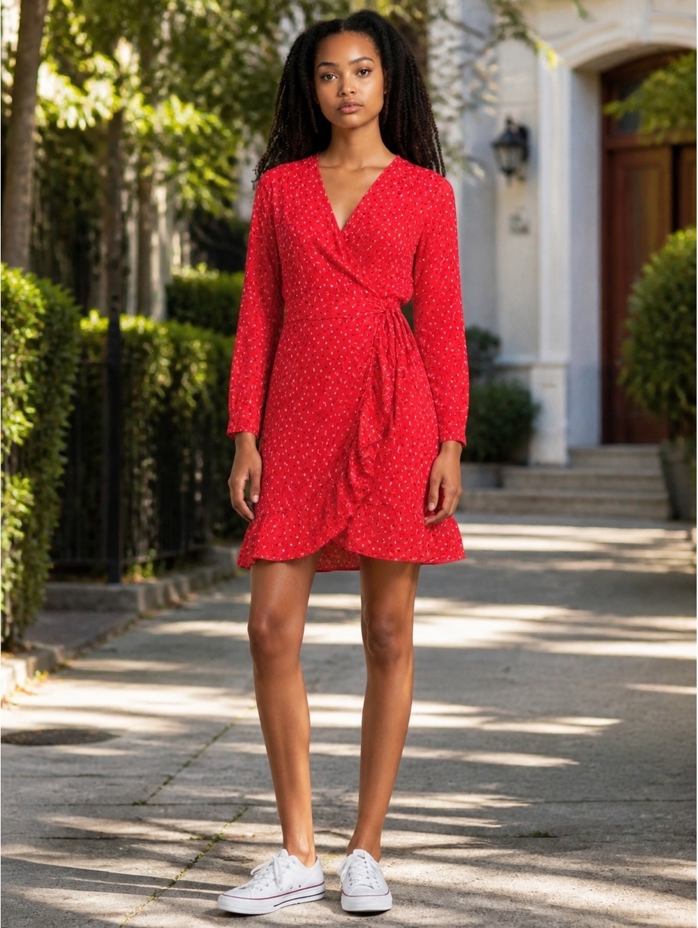 Banana Republic Red Wrap Dress with Heart Print, Petite Size 2